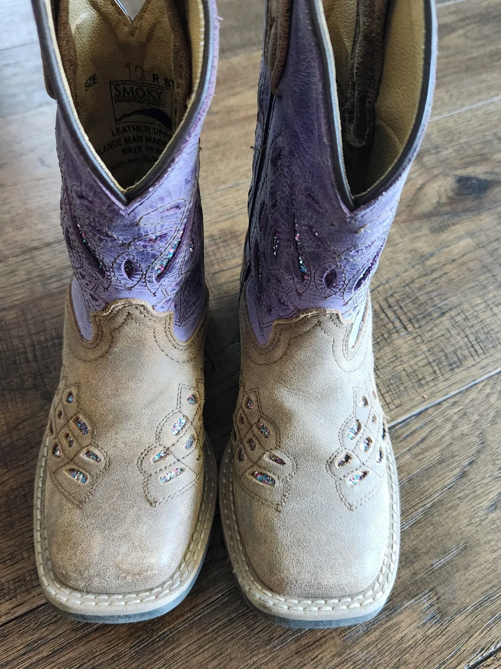 Kids' Purple and Tan Western Rhinestone Pull-On Boots